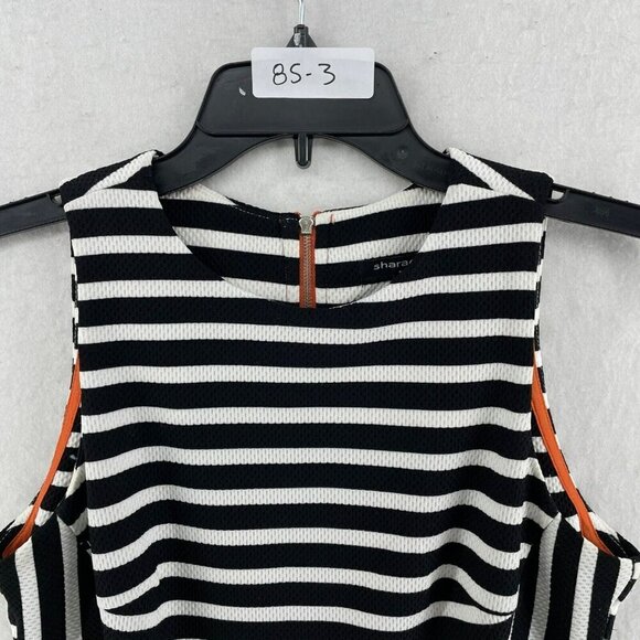 Sharagano Pencil Dress Women's Sz 2 Black Striped Round Neck Back Zip Sleeveless - Picture 9 of 9